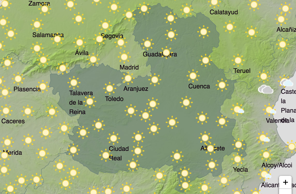 Mapa predictivo de la Aemet para Castilla-La Mancha.