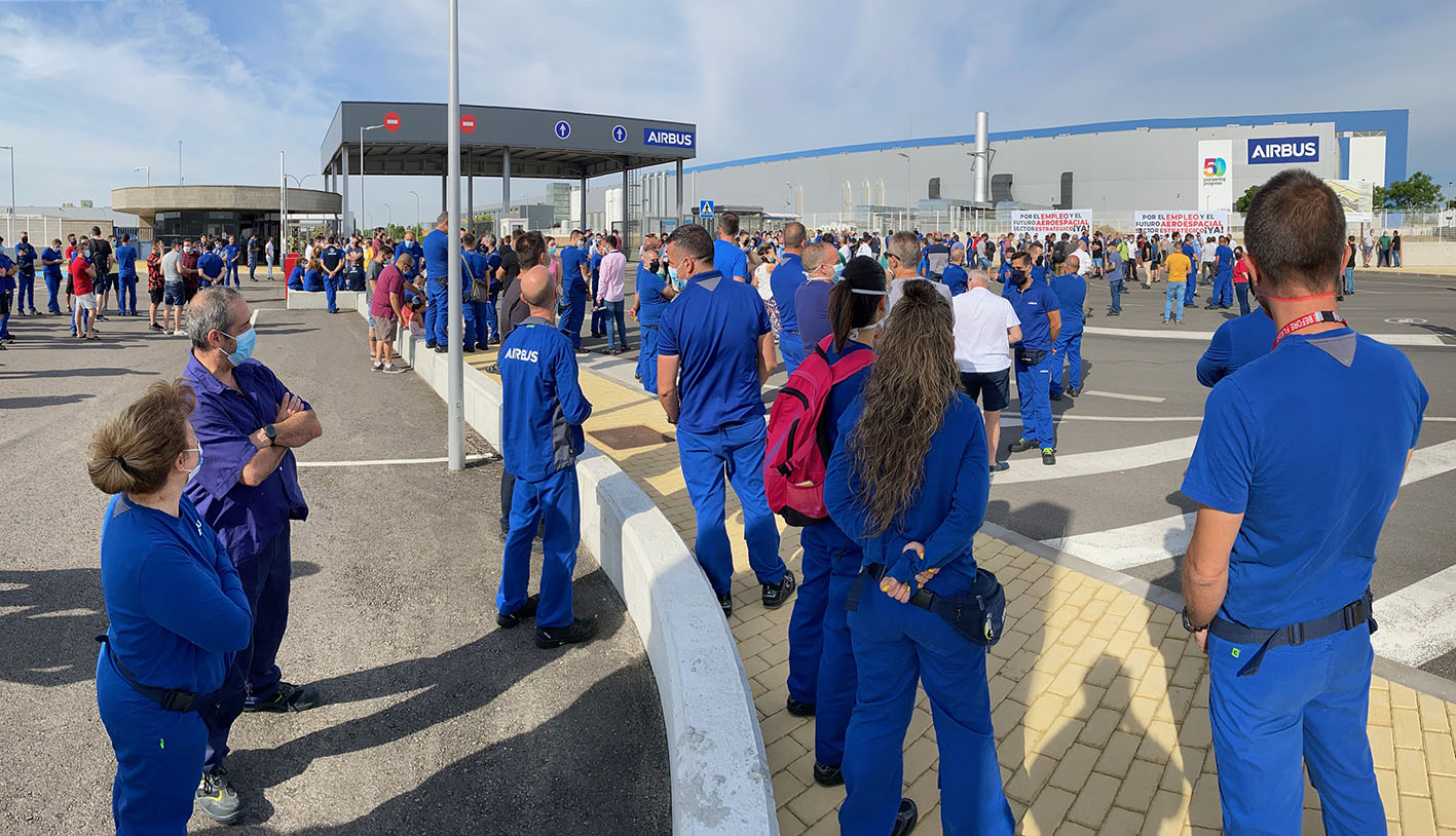 Concentración de trabajadores de Airbus en Illescas (Toledo).