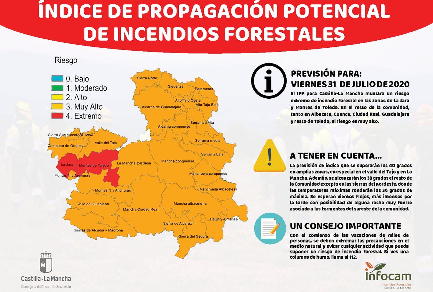 El riesgo de incendios forestales es extremo en dos comarcas de la provincia de Toledo.