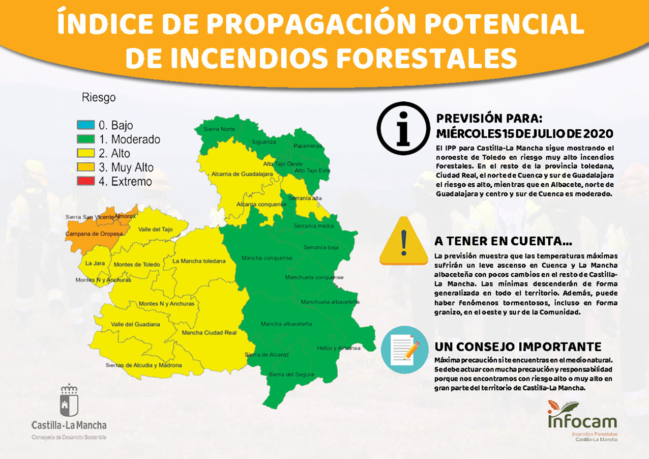 El riesgo de incendios forestales es muy alto en la zona noroeste de la provincia de Toledo.