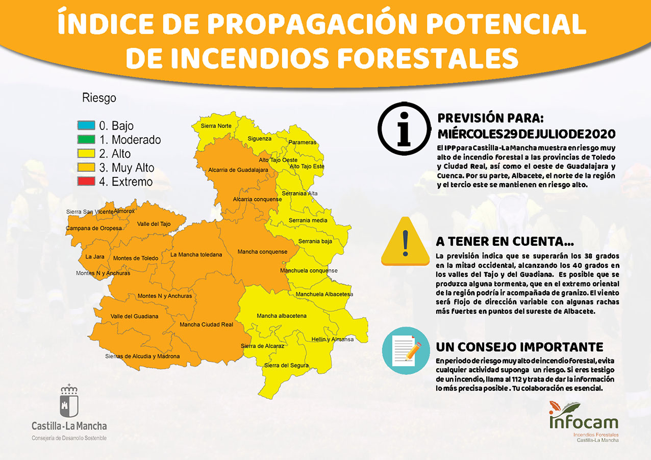 El riesgo de incendios forestales es muy alto en las provincias de Toledo y Ciudad Real.