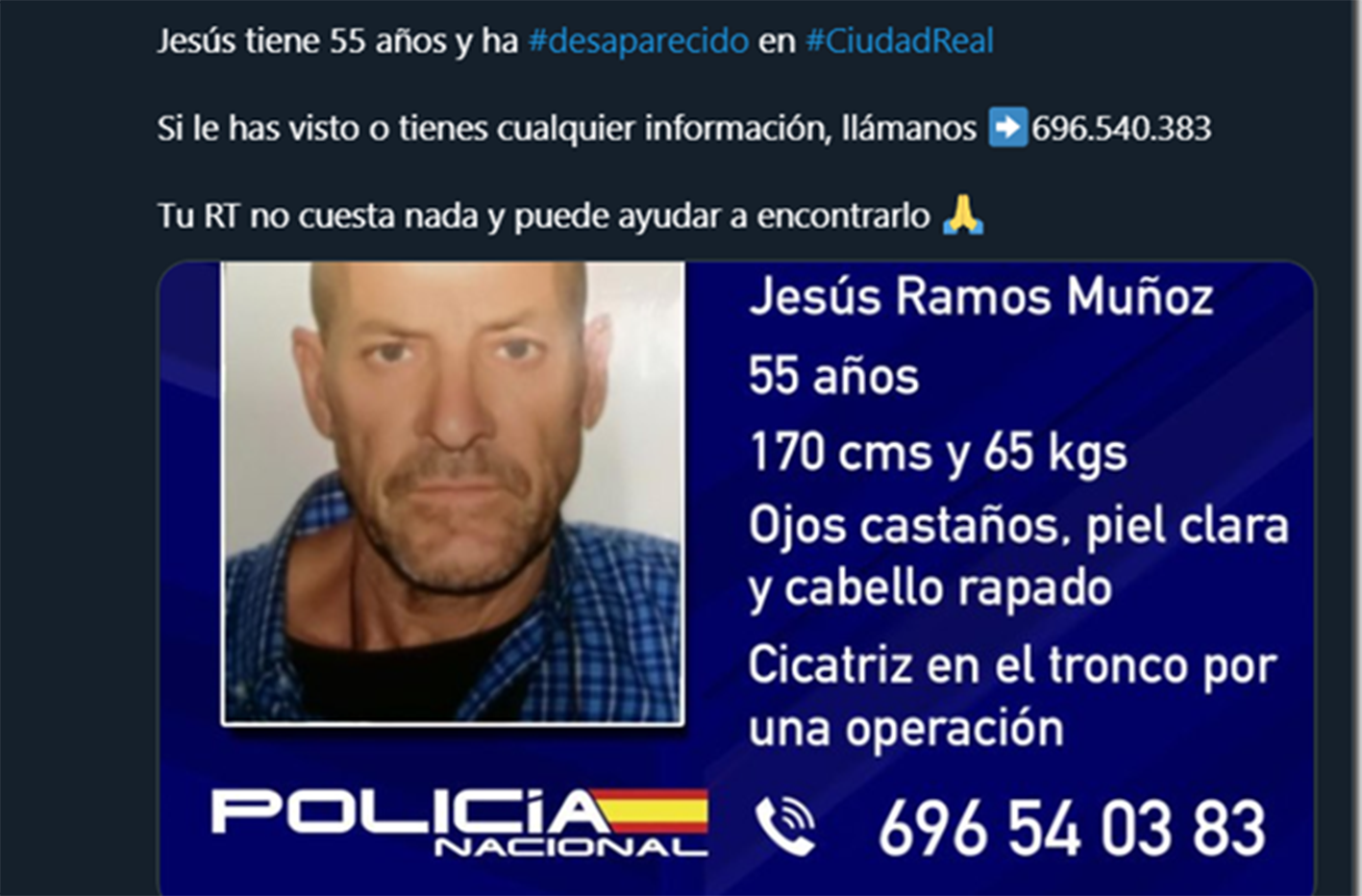 Jesús Ramos desapareció hace un mes y medio en Ciudad Real.