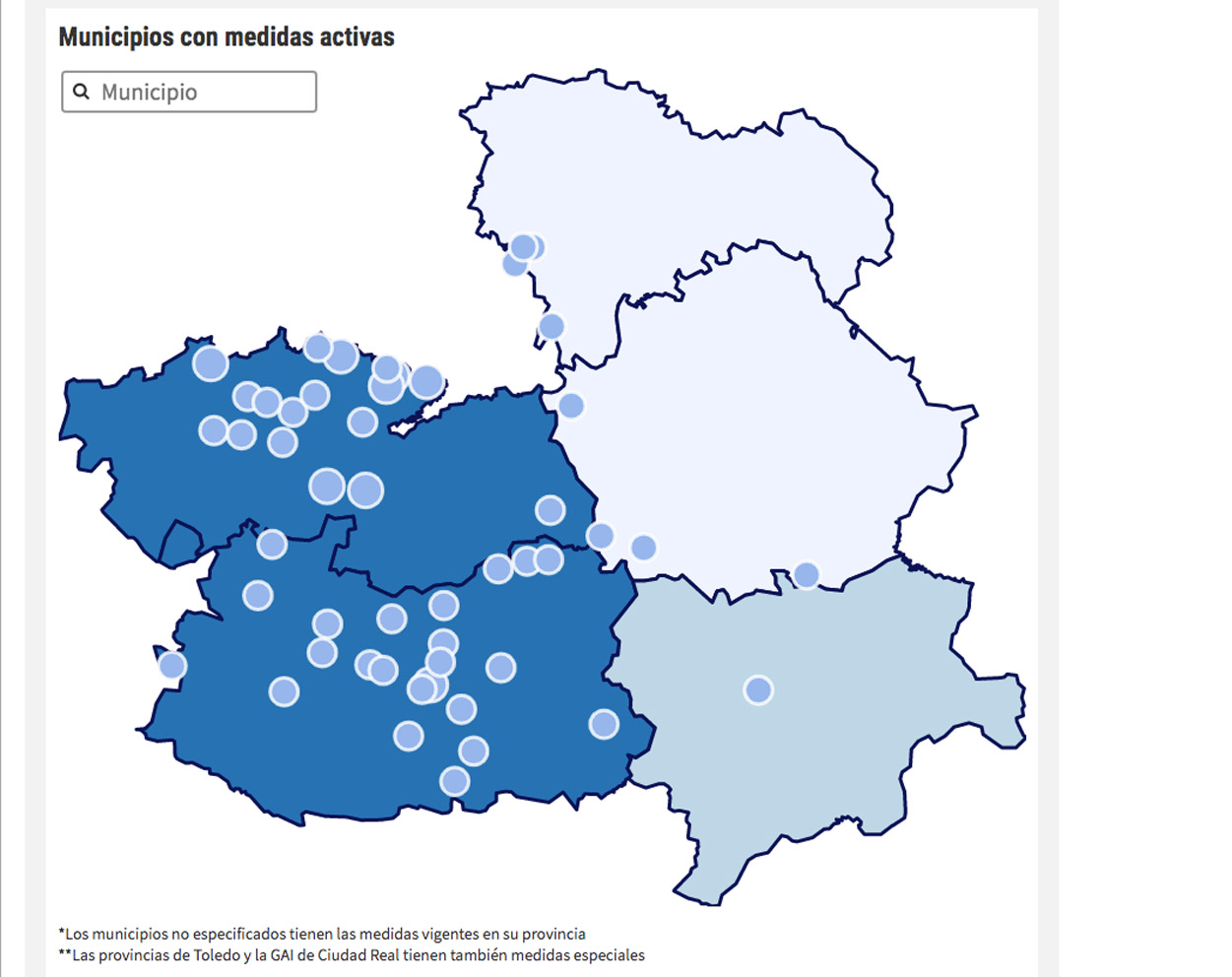 Municipios con medidas especiales activas.