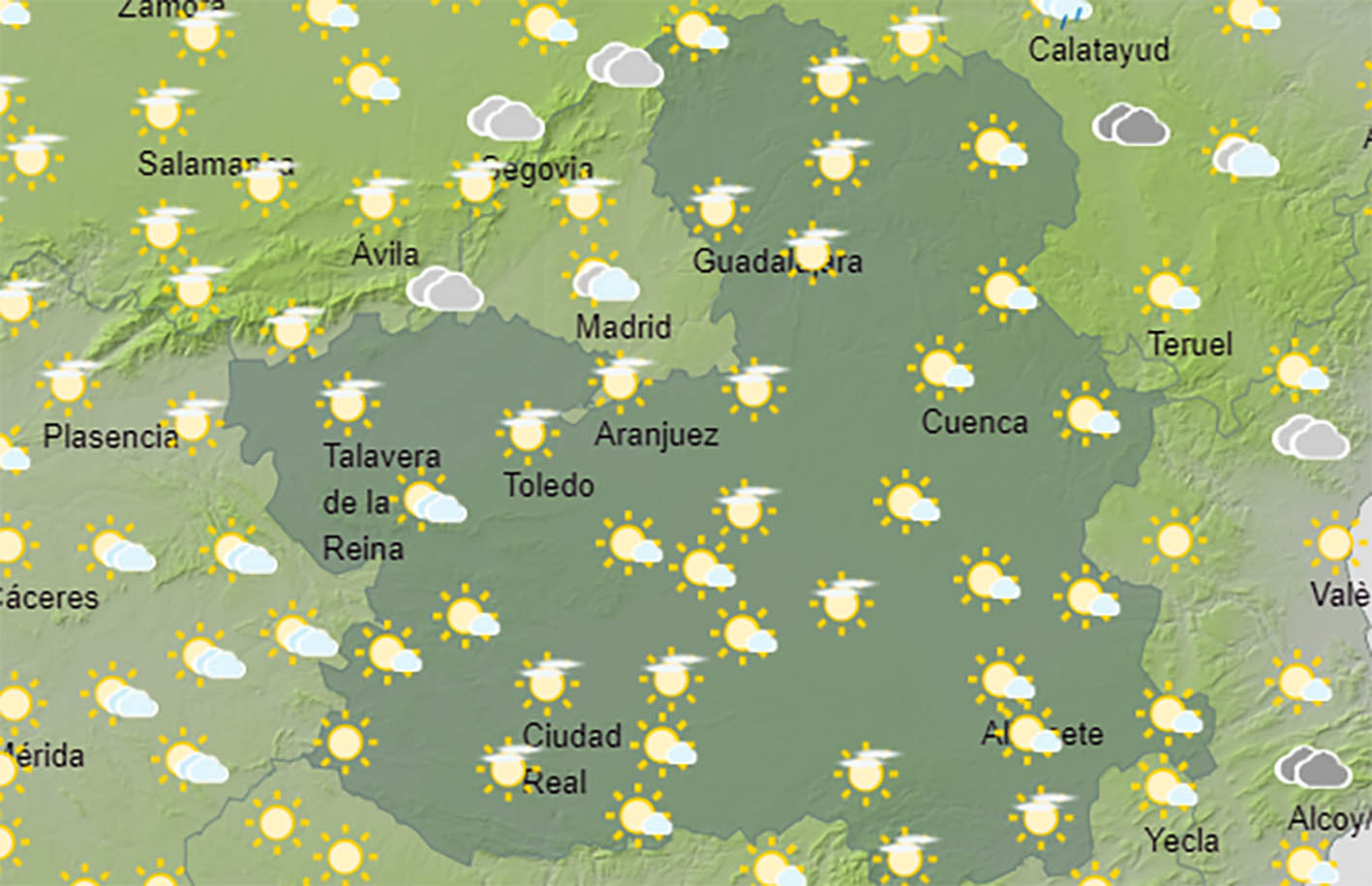 El mapa del tiempo indica chubascos en Toledo y Ciudad Real
