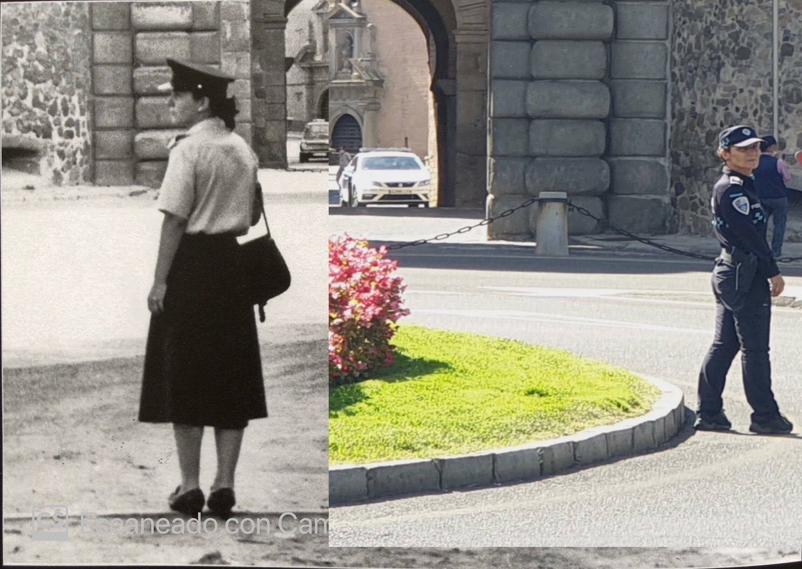 Cuatro décadas entre una foto y otra: Teresa Morales, en la puerta de Bisagra.