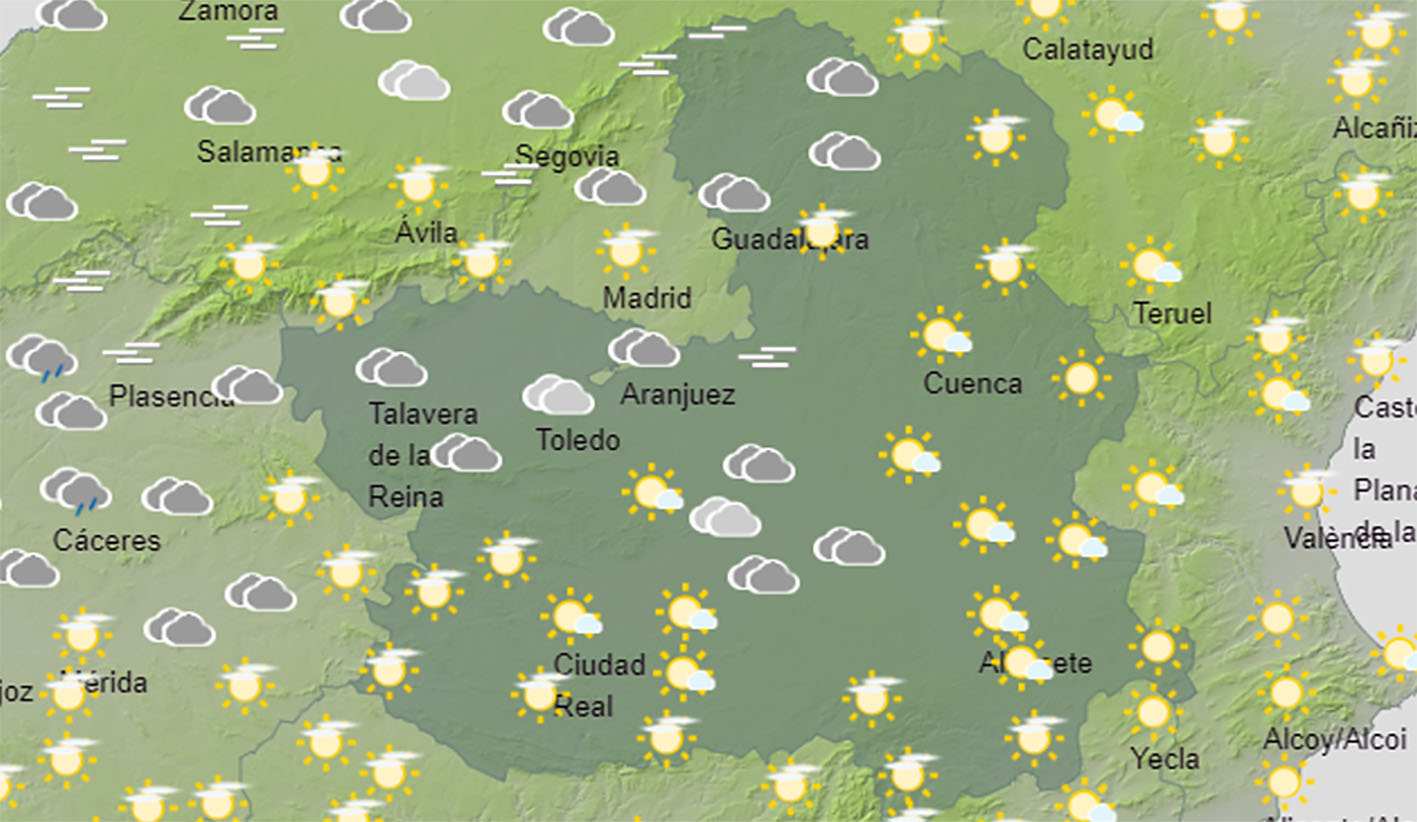 Mapa del tiempo en CLM donde aumentan temperaturas