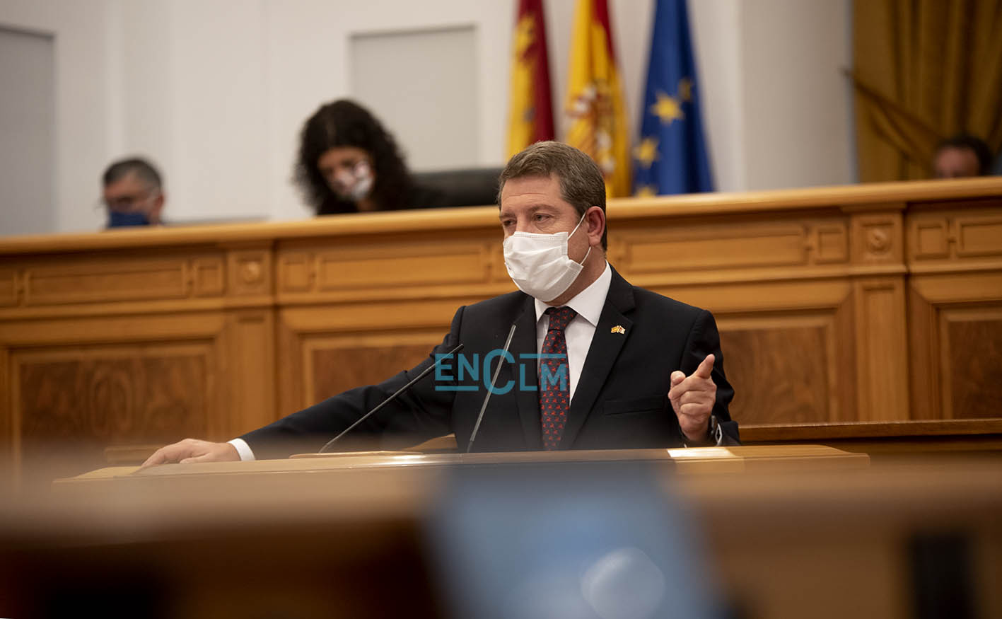 El presidente de Castilla-La Mancha, Emiliano García-Page, durante el Debate del Estado de la Región.