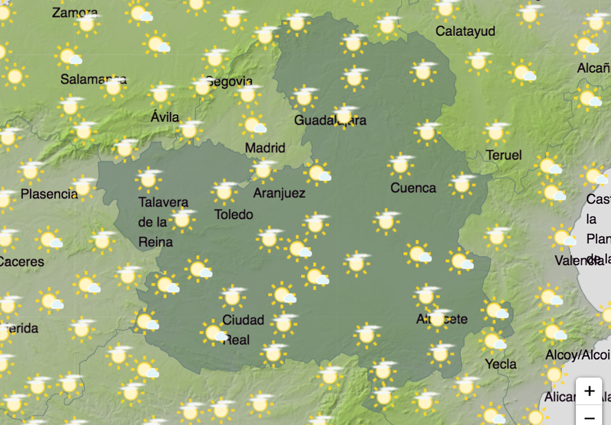 Mapa predictivo de la Aemet para la jornada del domingo.