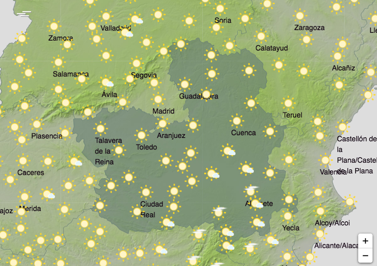 Mapa de la Aemet para la jornada del sábado en CLM.