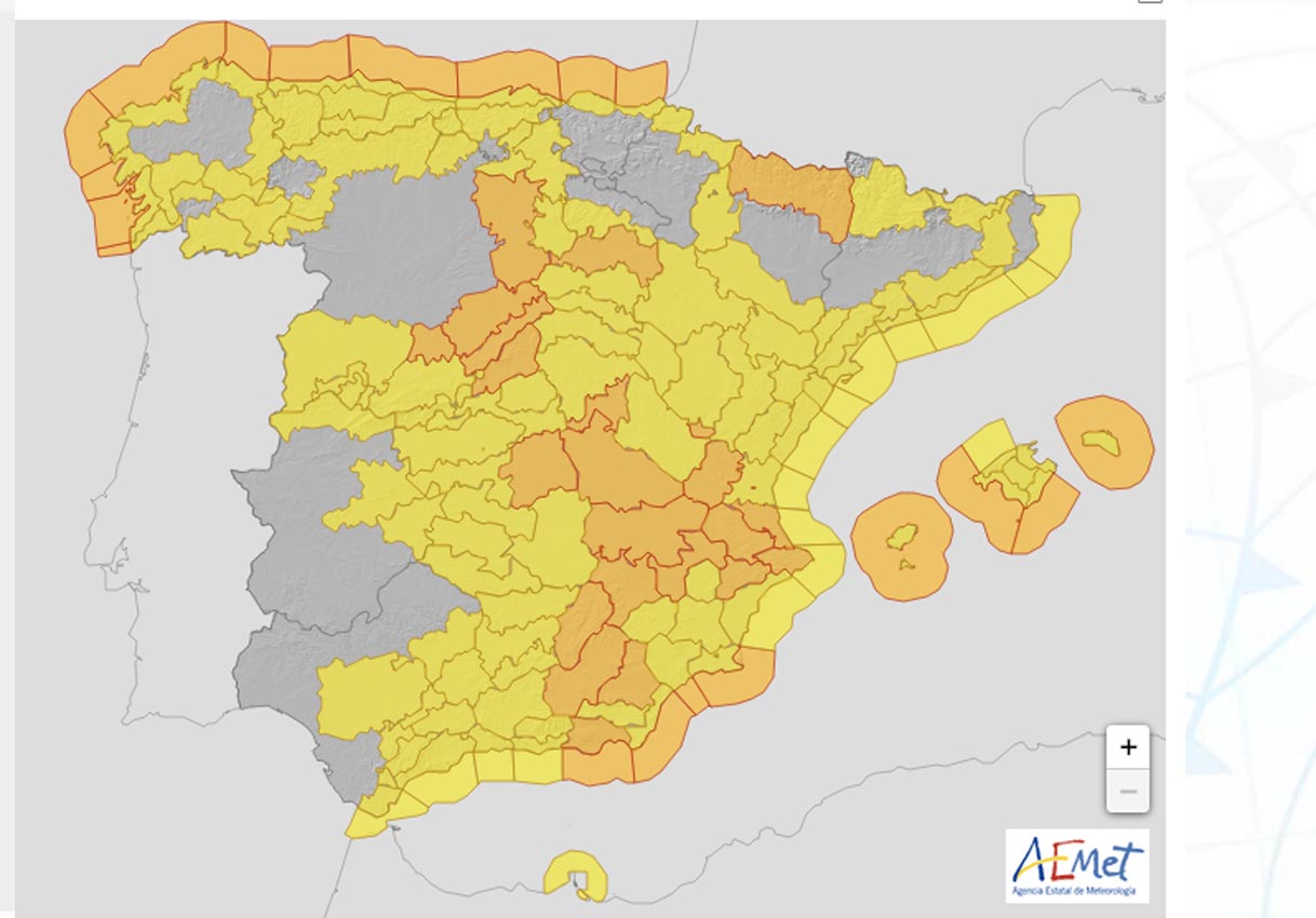 Toda la región está en alerta naranja o amarilla.
