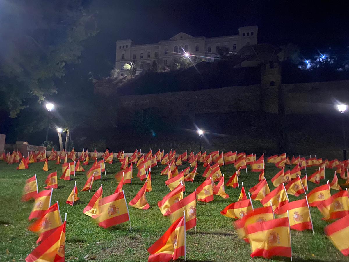 Algunas de las banderas colocadas por Anvac en el Paseo de Recaredo de Toledo