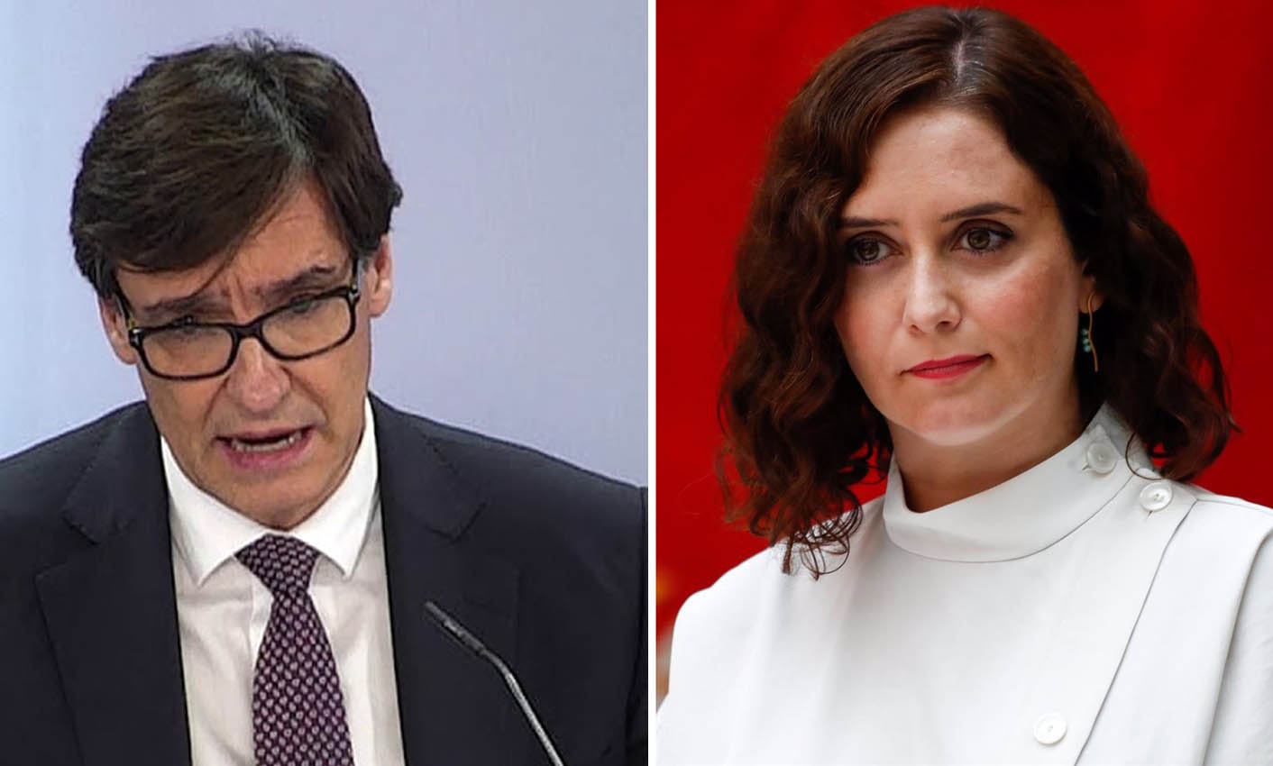 El ministro de Sanidad, Salvador Illá, y la presidenta de la Comunidad de Madrid, Isabel Díaz Ayuso.