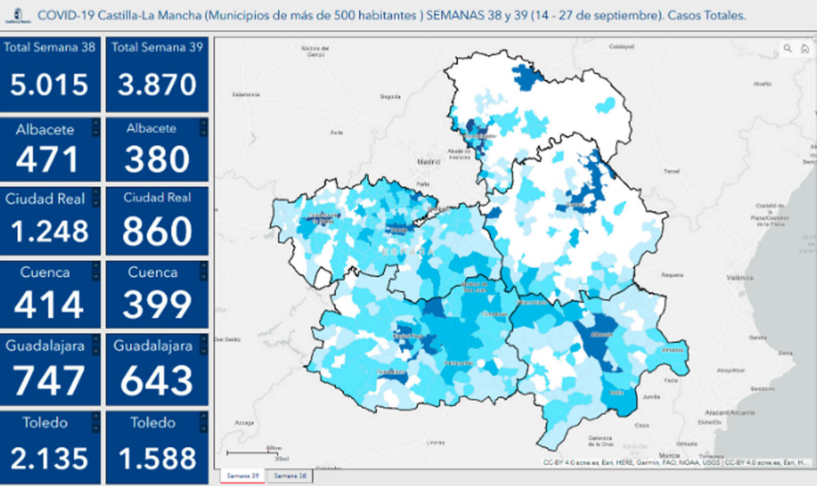 Imagen del mapa con la incidencia en Castilla-La Mancha.