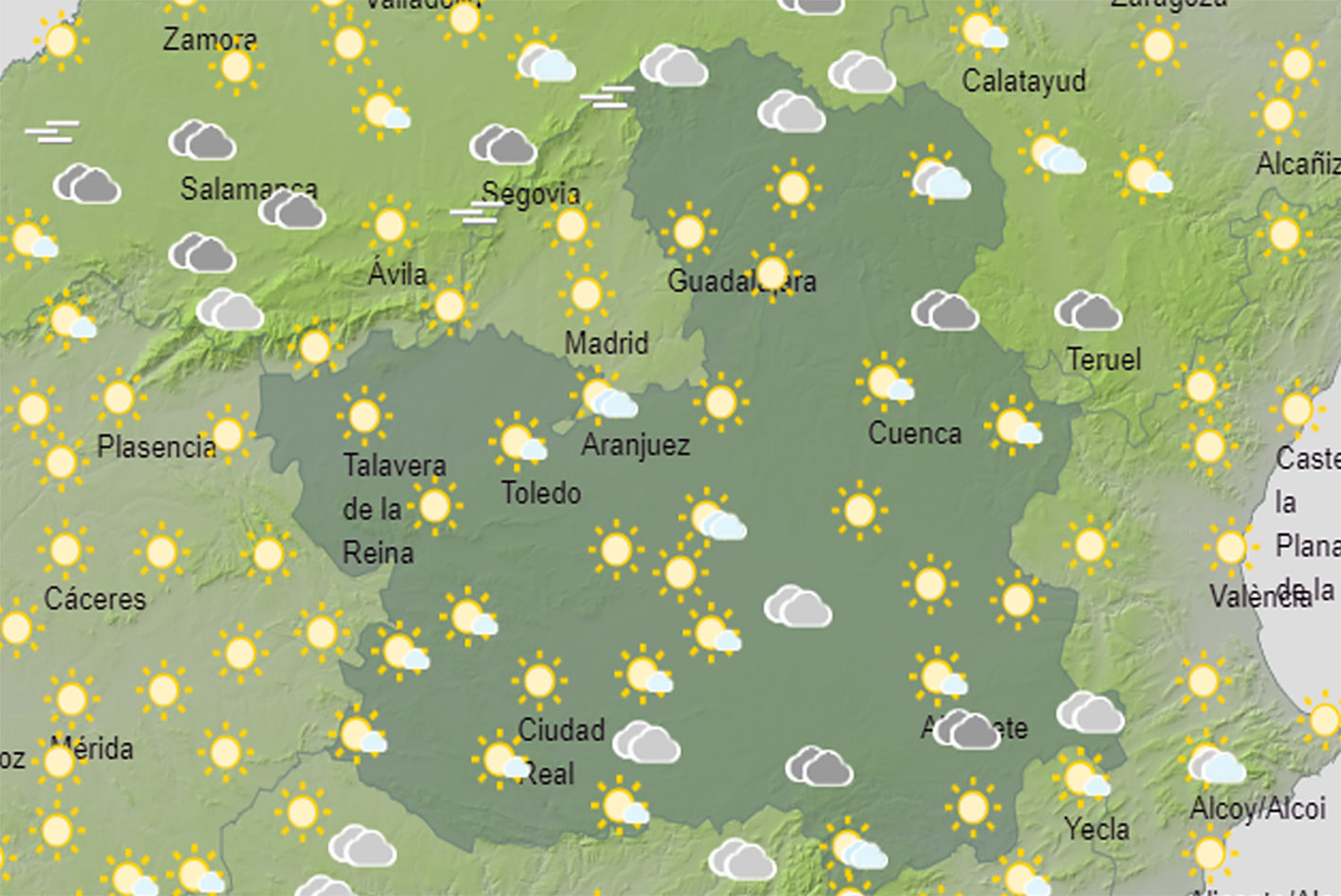 Mapa del tiempo en CLM con descenso de temperaturas