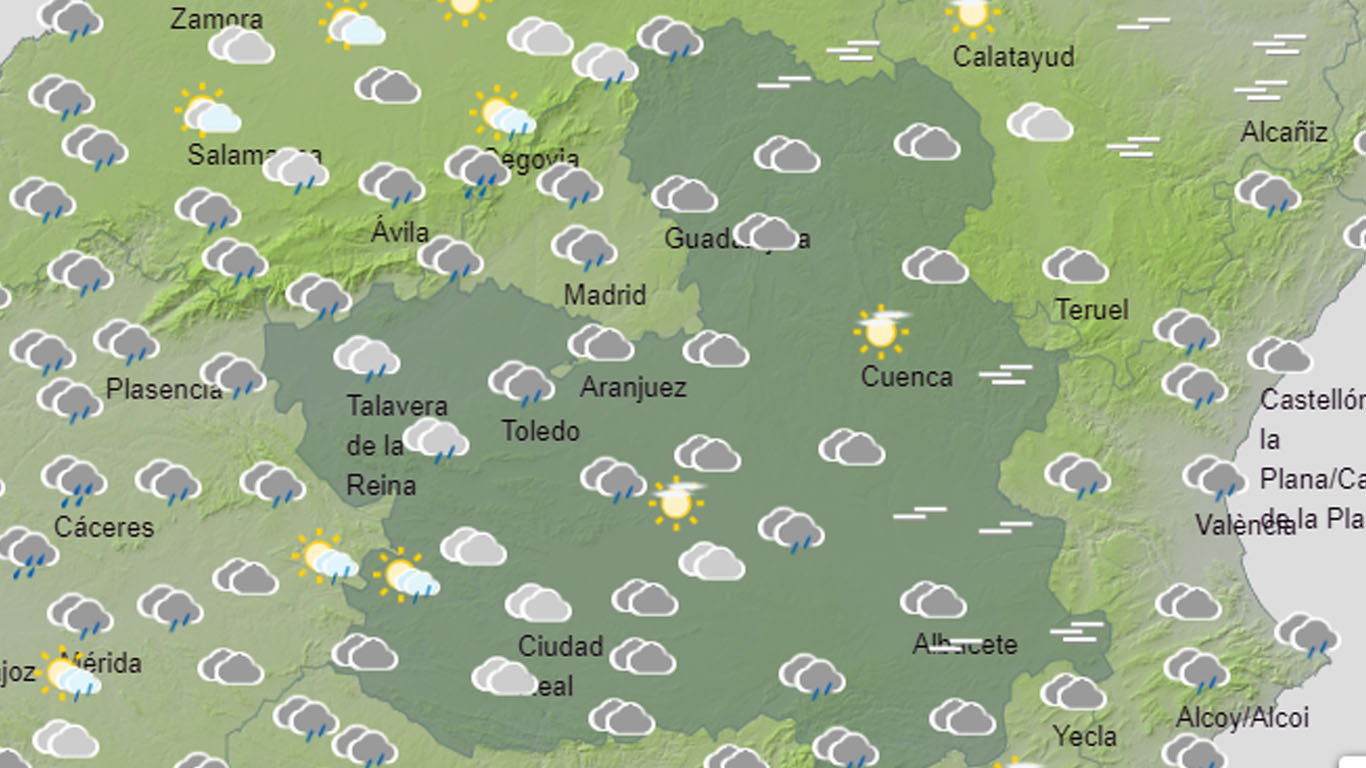 Mapa del tiempo en CLM con lluvias