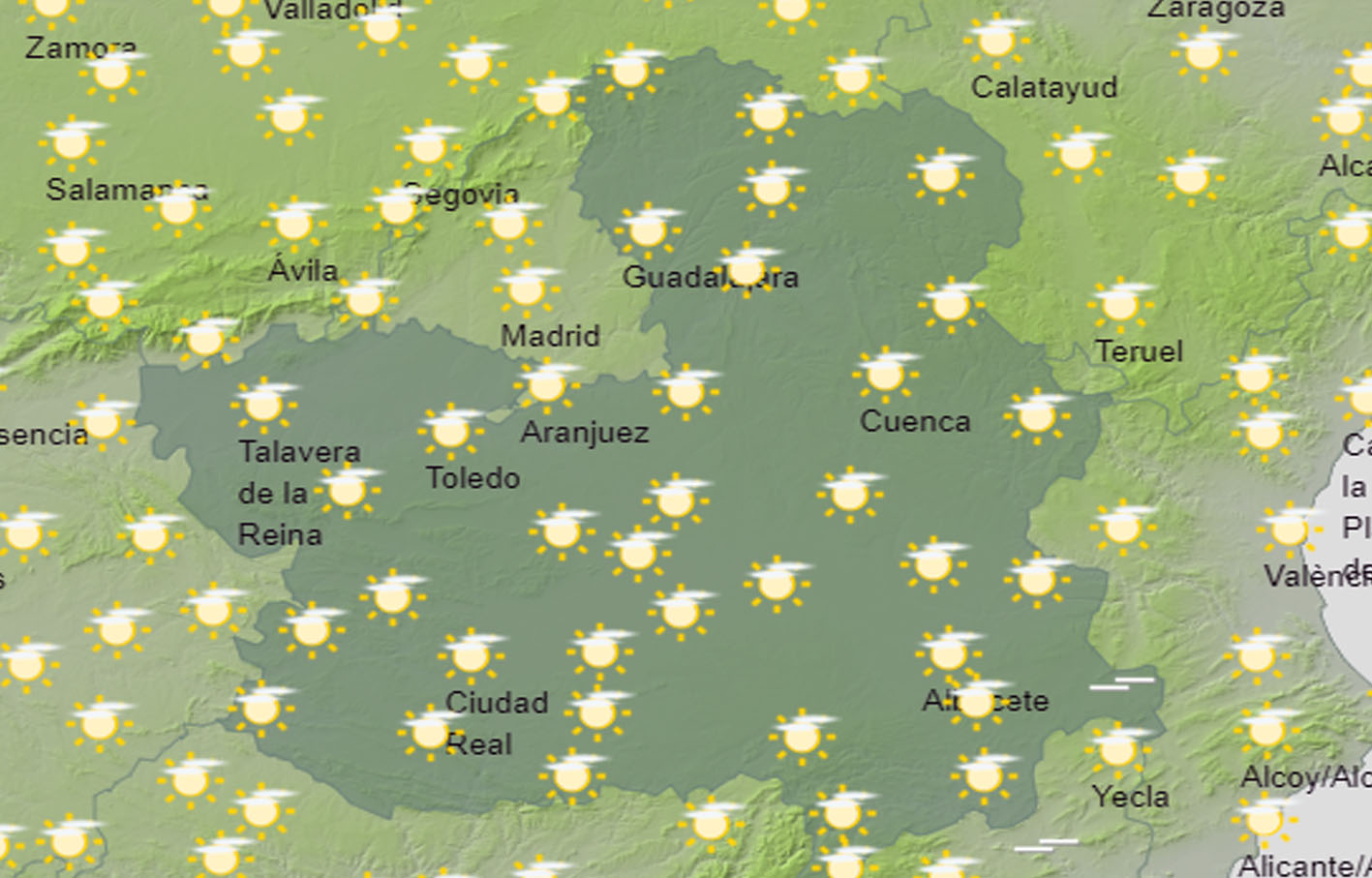 Mapa del tiempo en CLM con cielo despejado