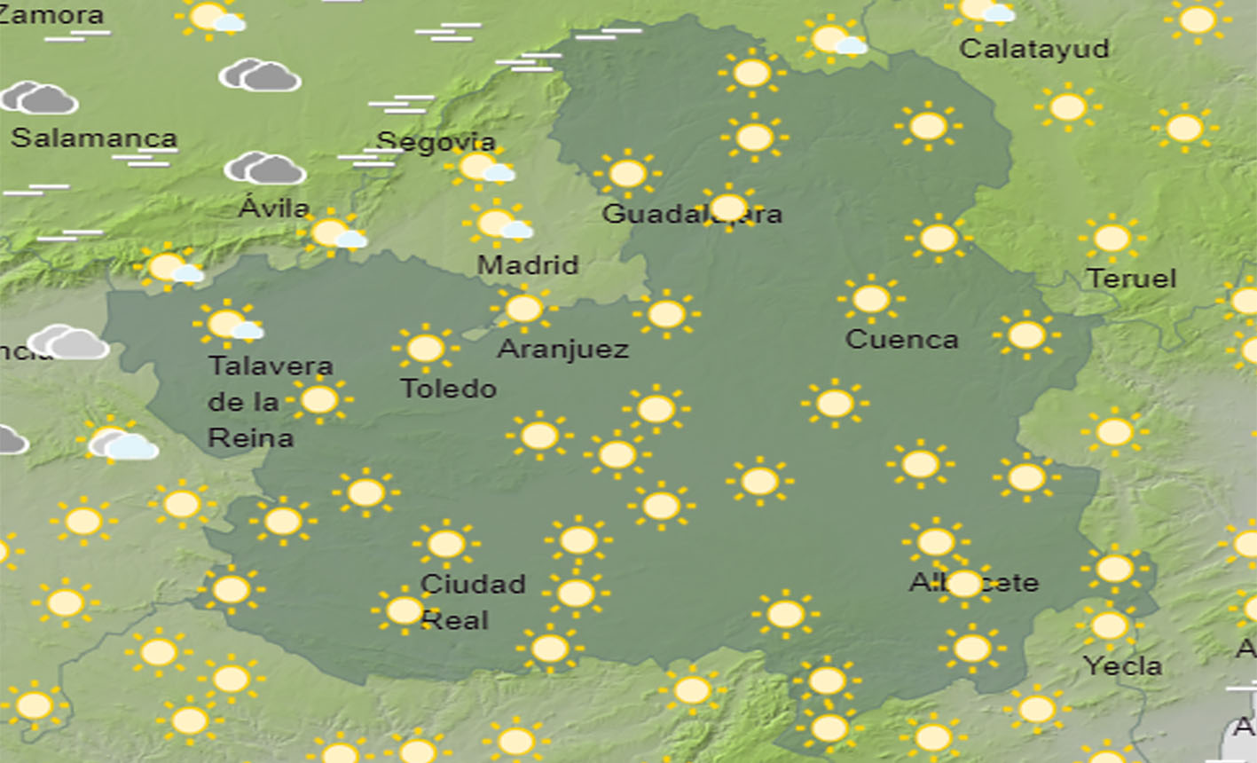 Mapa del tiempo en CLM, donde bajan las mínimas.