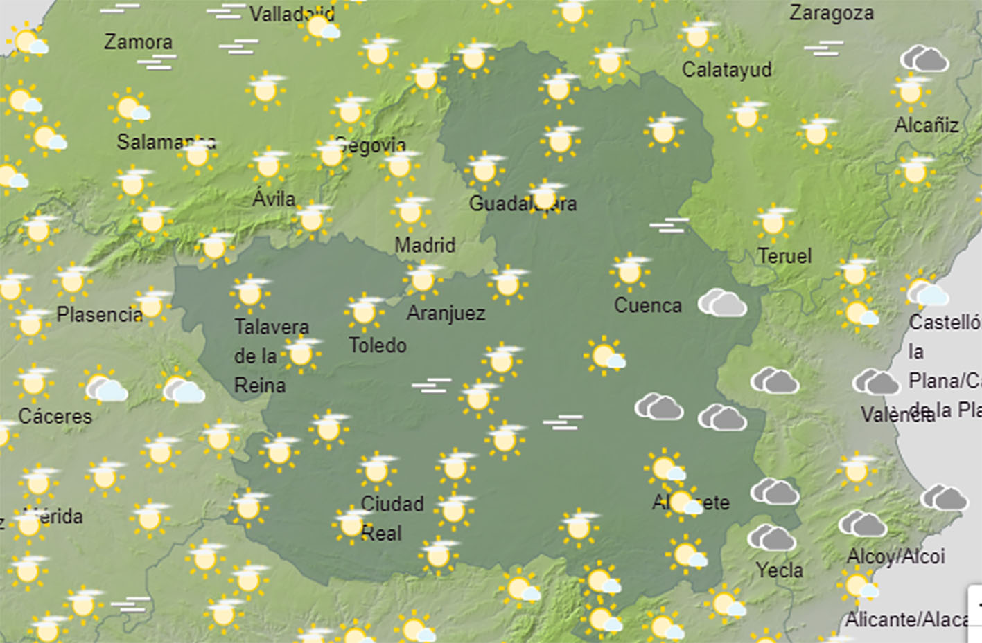 Mapa del tiempo en CLm con temperaturas con pocos cambios.