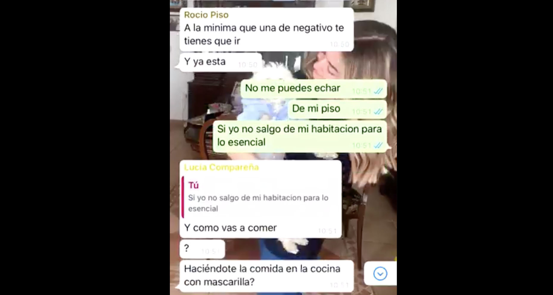 Fragmento de la conversación entre Elena Cañizares y sus compañeras de piso.