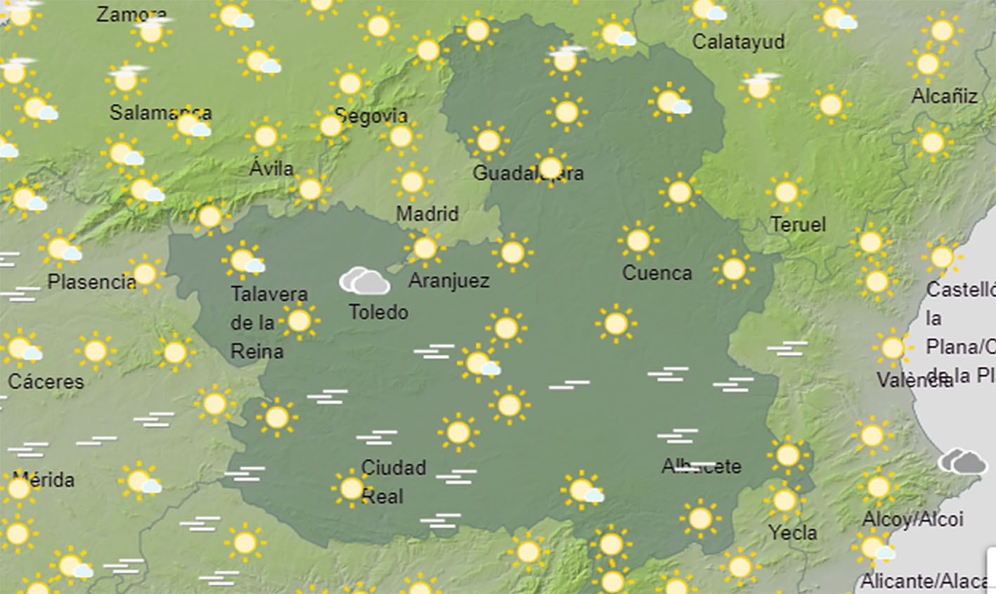 Mapa del tiempo en CLM, con nieblas matinales.