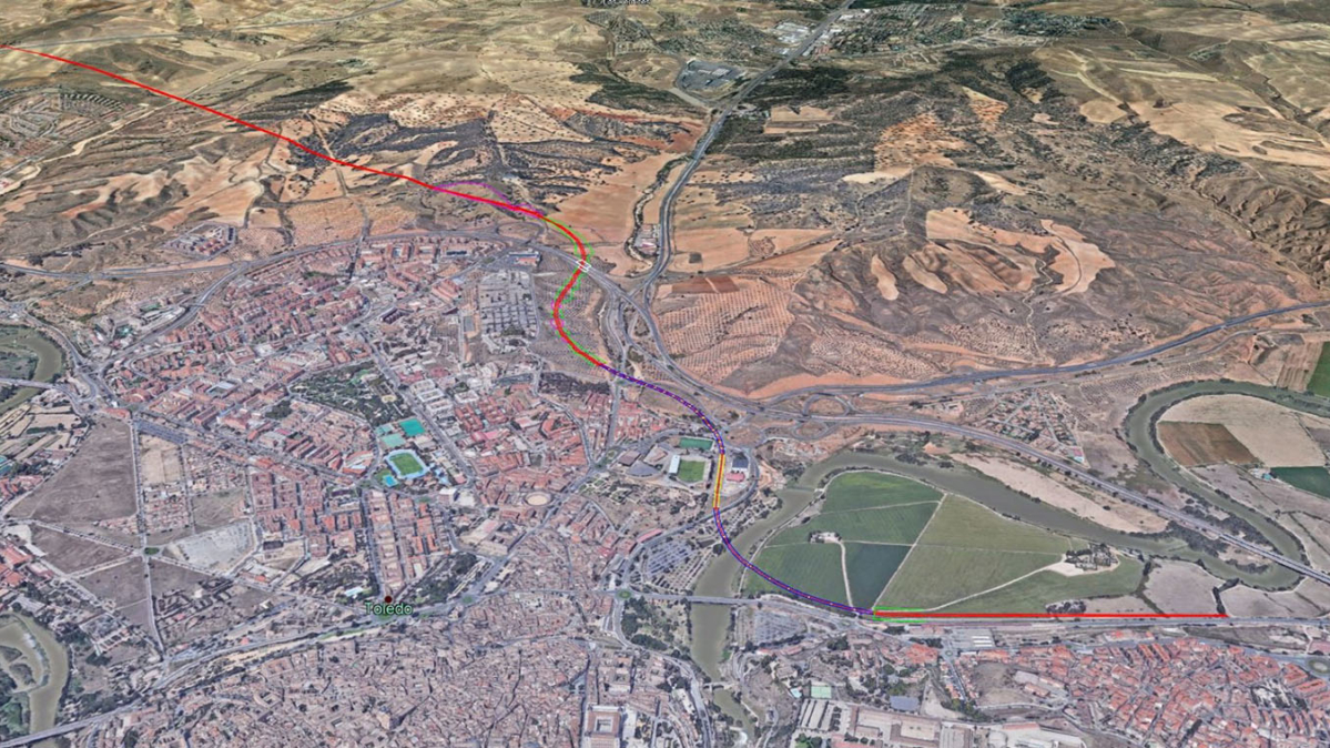 Tercera alternativa del trazado del AVE por Toledo, la cual es la preferida por el Colegio de Ingenieros de Caminos de Castilla-La Mancha.