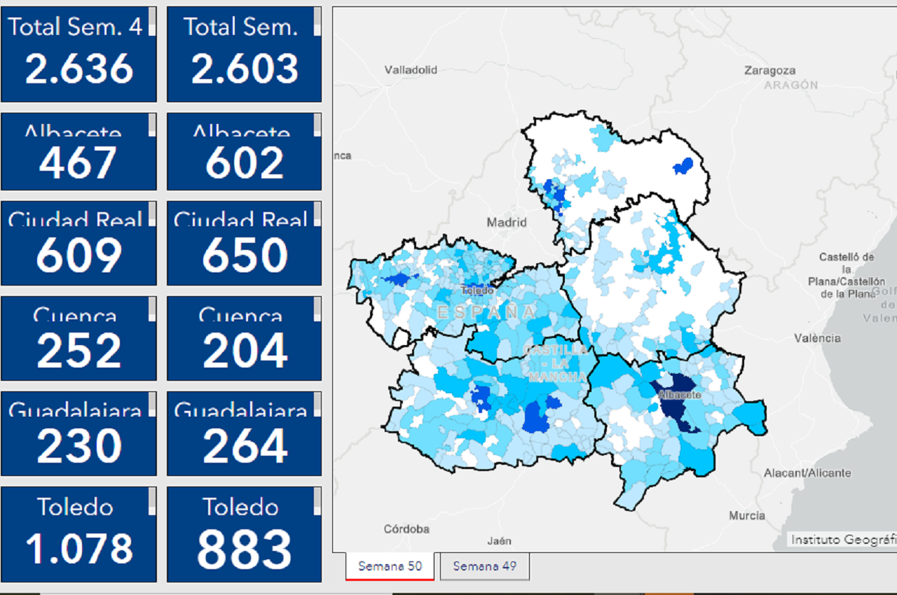 Casos por municipios en las semanas epidemiológicas 49 y 50.