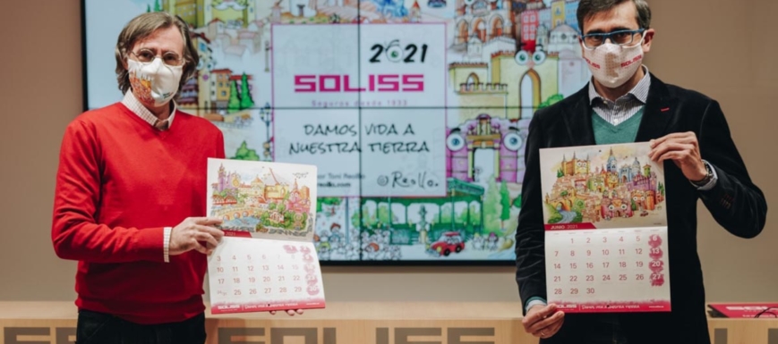 Toni Reollo (izquierda) y Sánchez Butragueño, presentando el calendario 2021 de Seguros Soliss