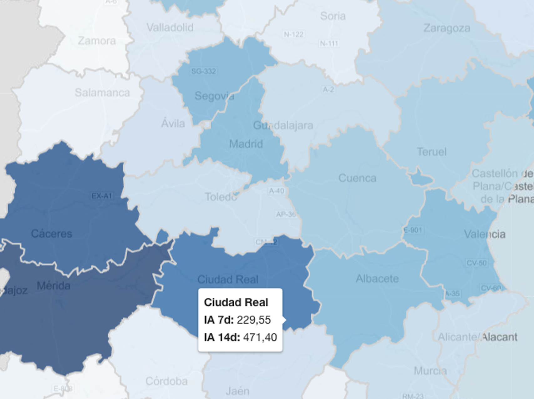 Extremadura es la región que peores cifras tiene en este momento. CLM, la cuarta con más incidencia acumulada.