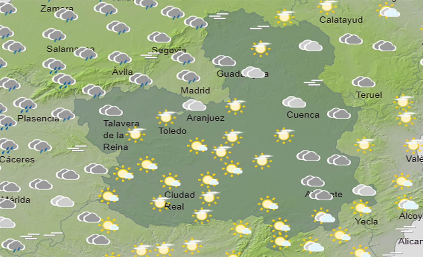 Mapa del tiempo en CLM, donde habrá lluvias débiles