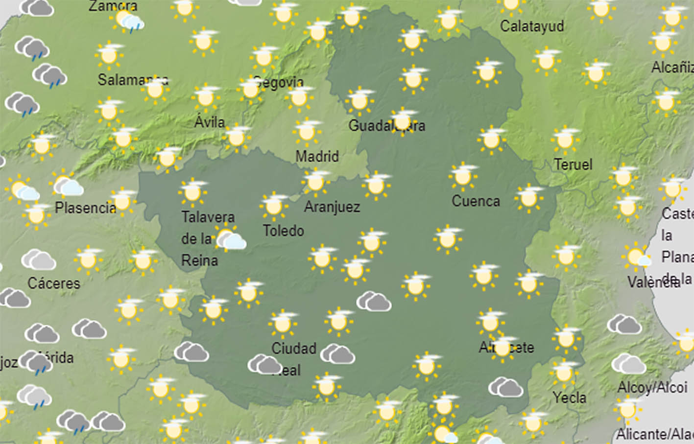 Cielo parcialmente nuboso en CLM