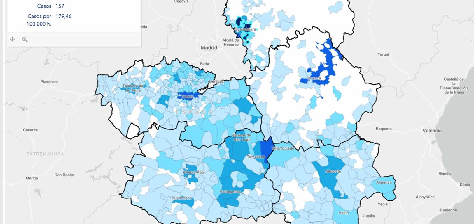 Mapa de los casos por municipios.