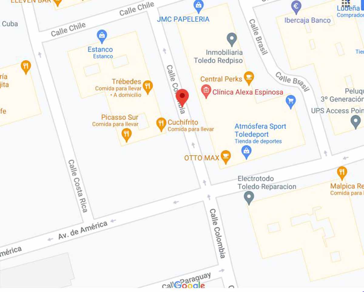 Atraco en una tienda de telefonía móvil de la calle Colombia en Toledo. Imagen: Google Maps