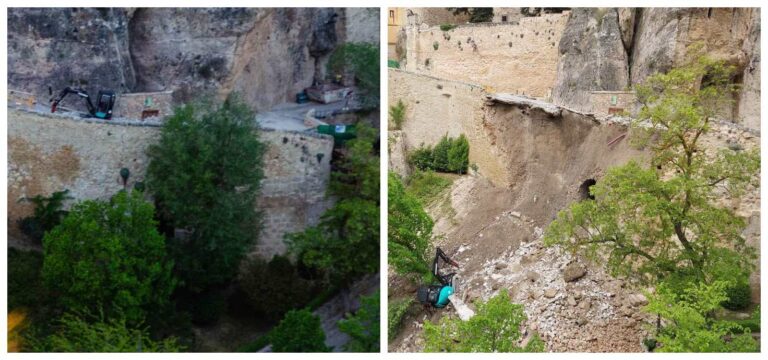 El antes y el después de la zona que se vino abajo ayer en Cuenca.