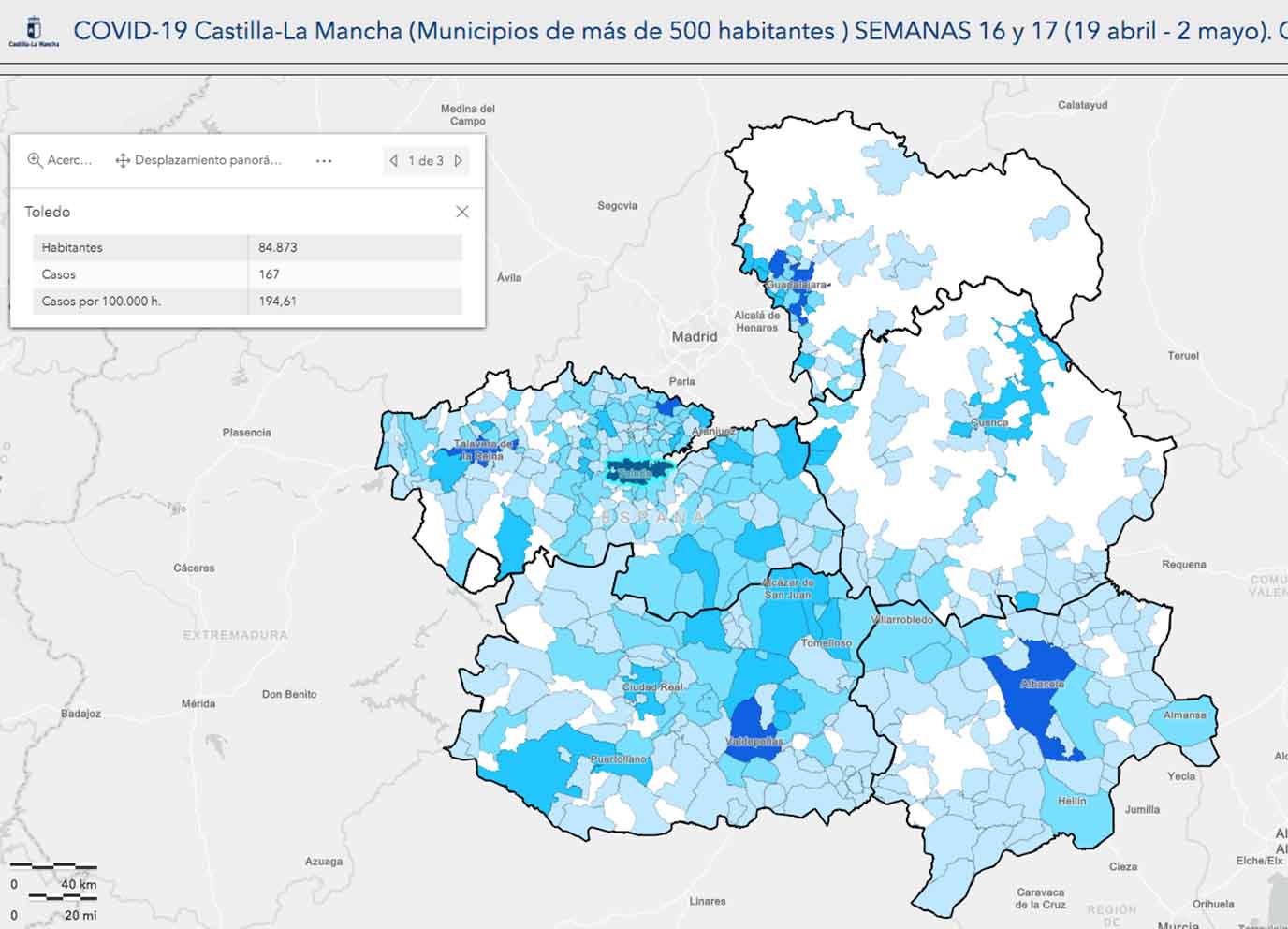 Mapa de los casos por municipios.