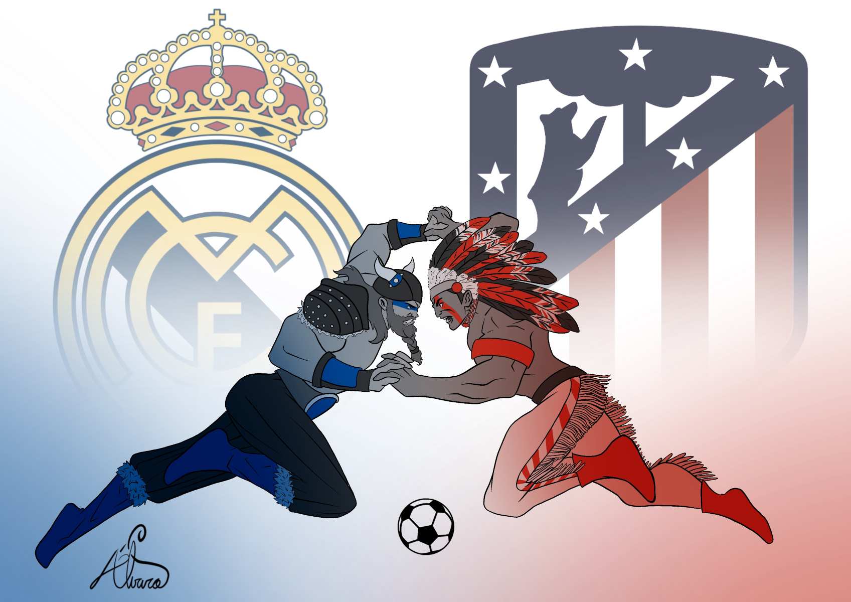 Atleti y Real Madrid se juegan la liga. Y lo lógico es que ganen los primeros. Ilustración: Álvaro Martínez.