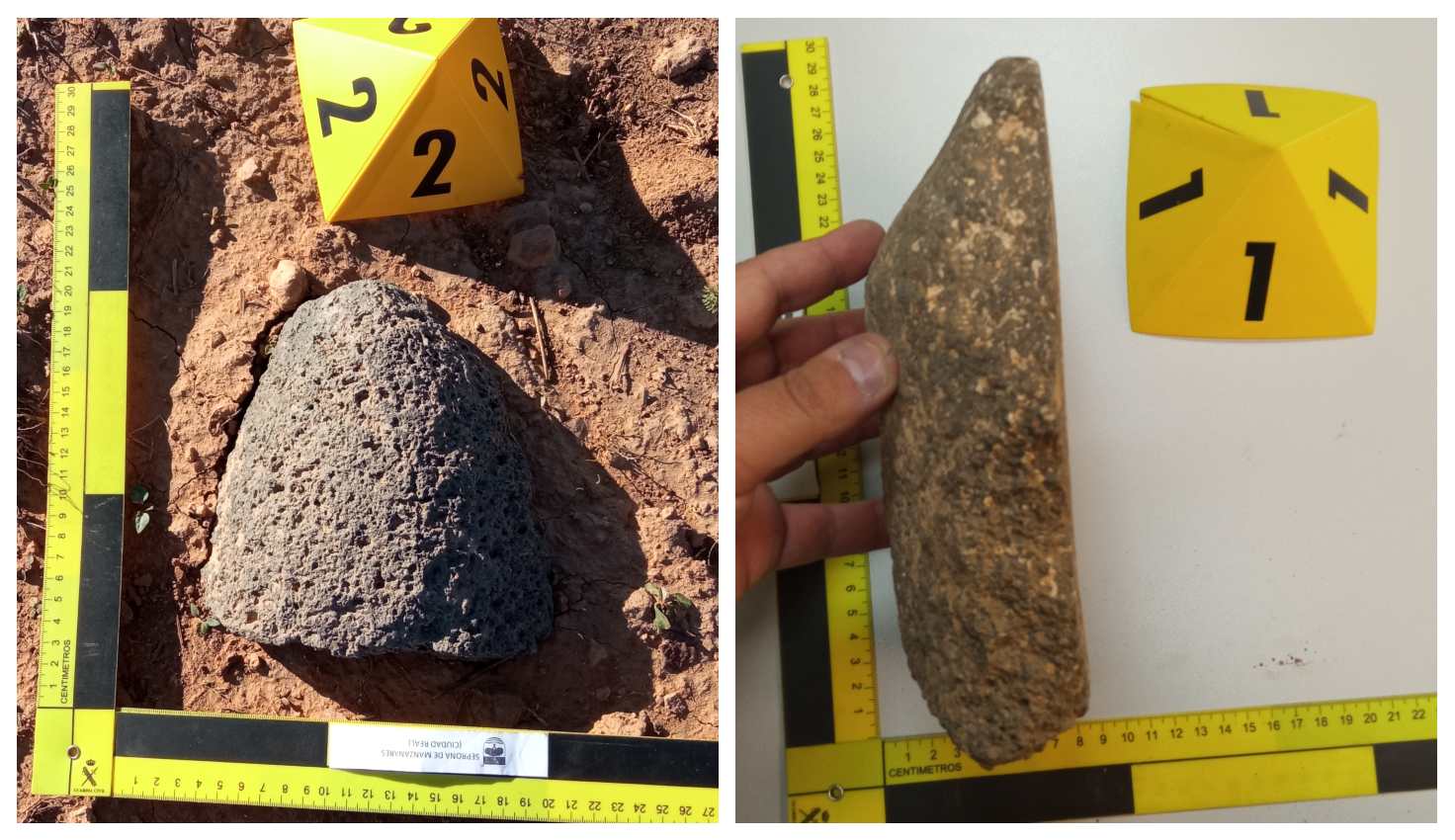 Imagen de las dos piedras líticas encontradas en Damiel.