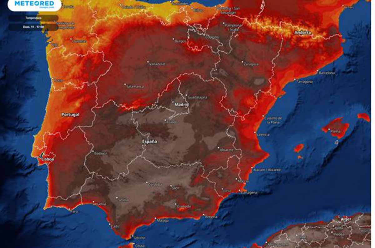 Mapa del intenso calor en la Península Ibérica. Foto: Meteored