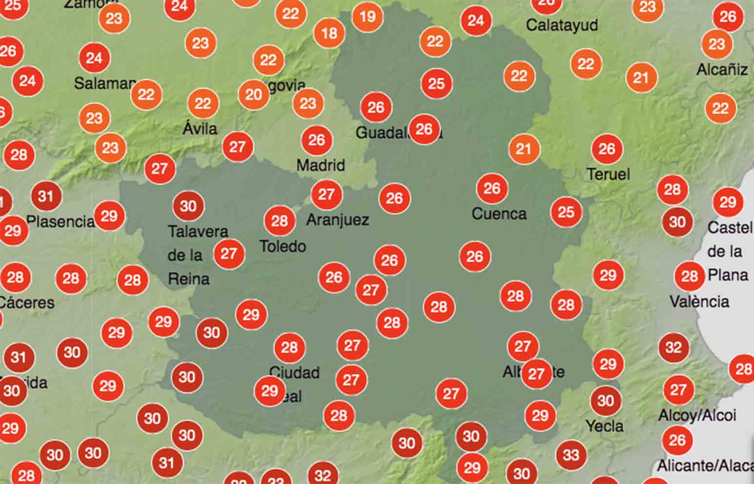 Previsiones de Aemet para hoy, martes 13, en Castilla-La Mancha.