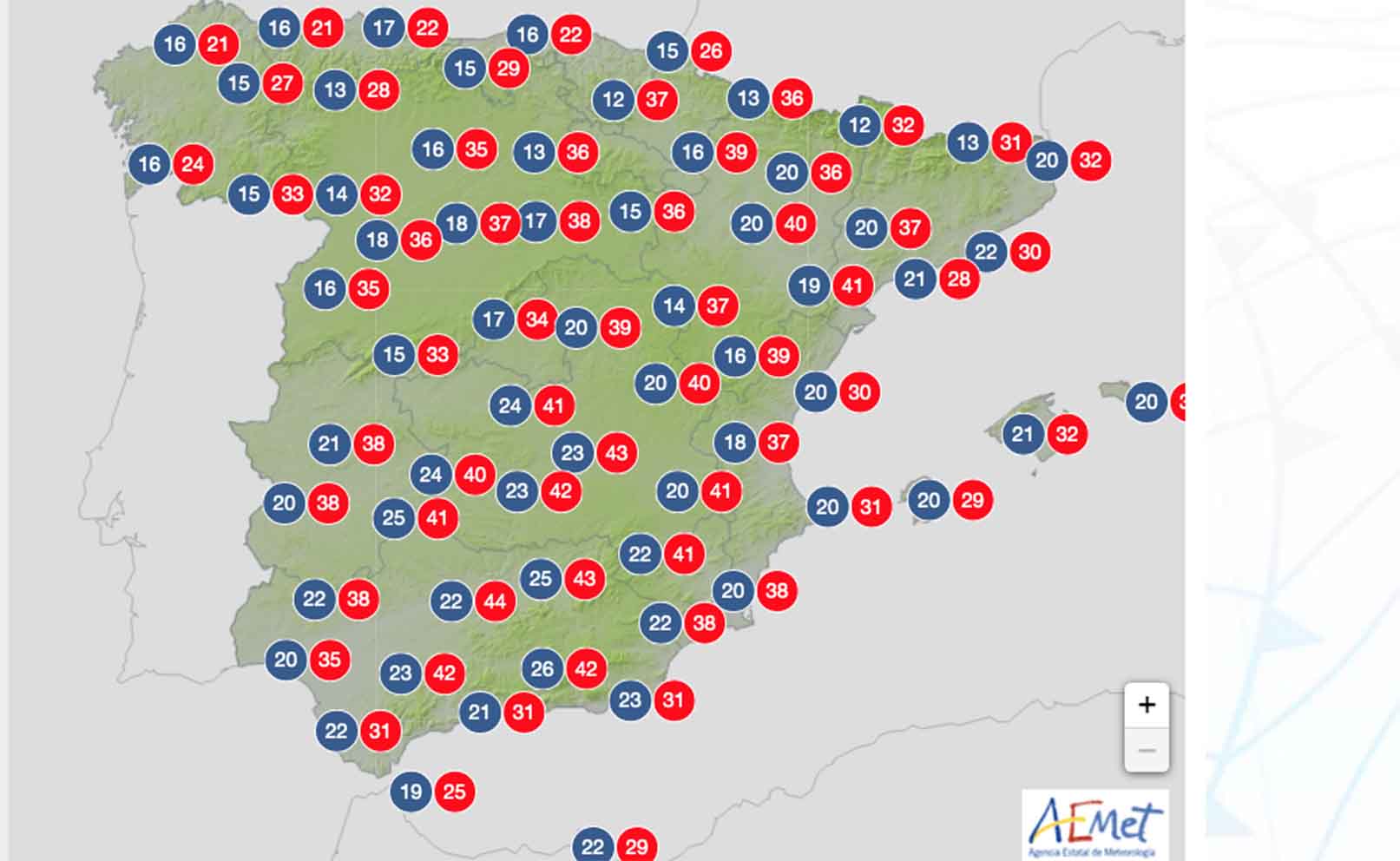 Temperaturas máximas y mínimas para el próximo domingo.