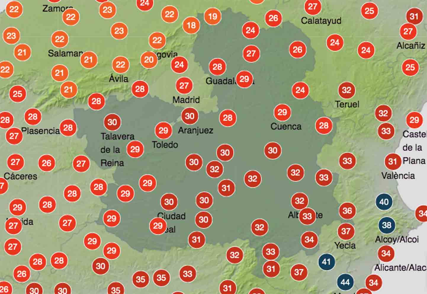 Previsiones térmicas en Castilla-La Mancha, este lunes 12.