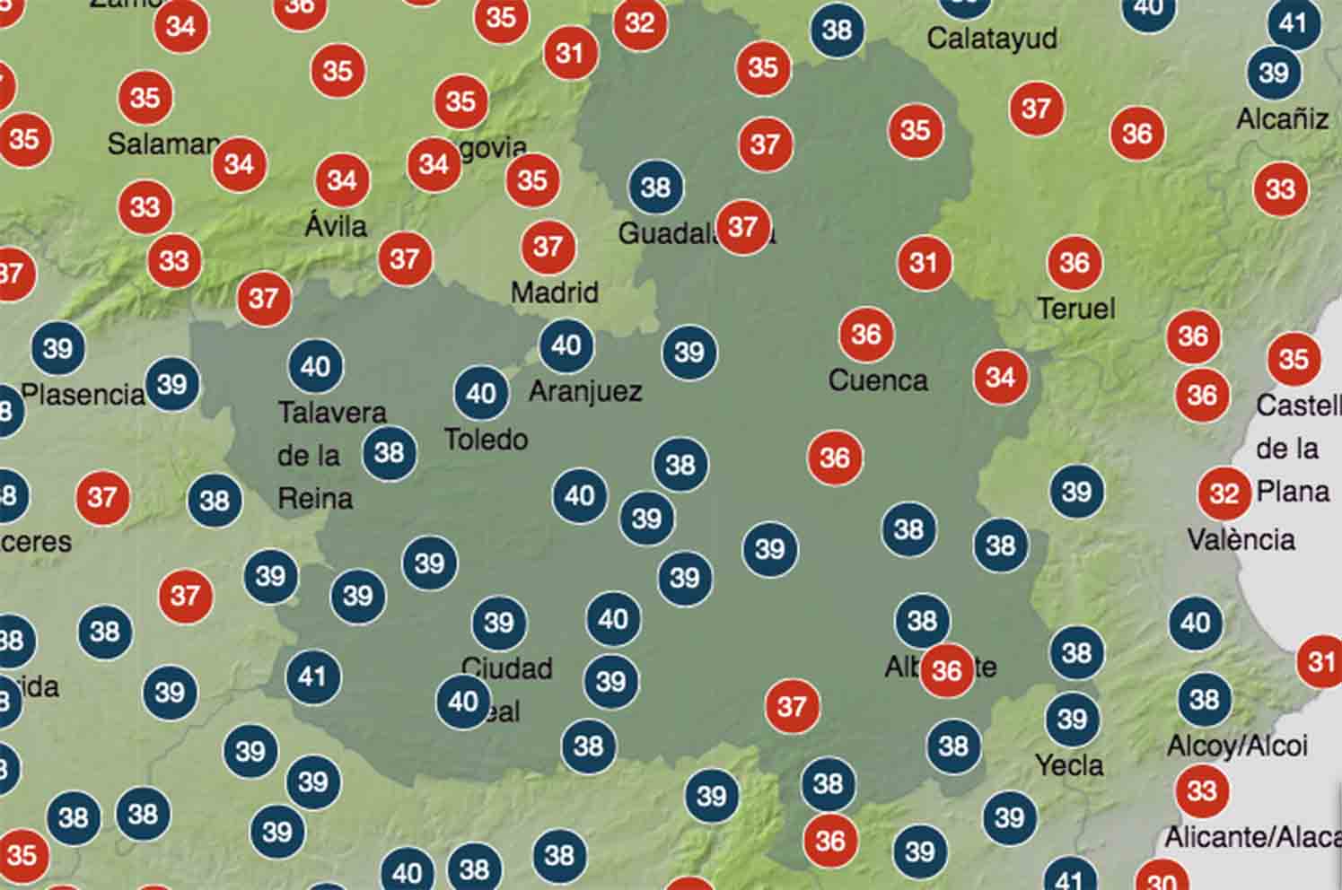 Previsiones de temperaturas en Castilla-La Mancha.