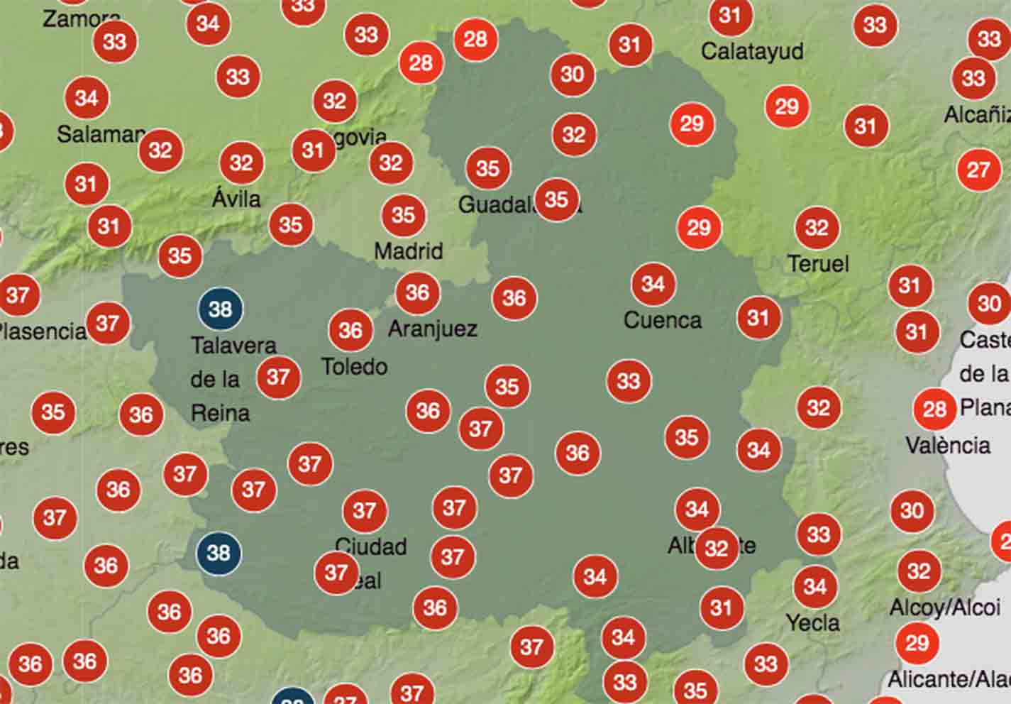 Previsiones de temperaturas para hoy, en Castilla-La Mancha.