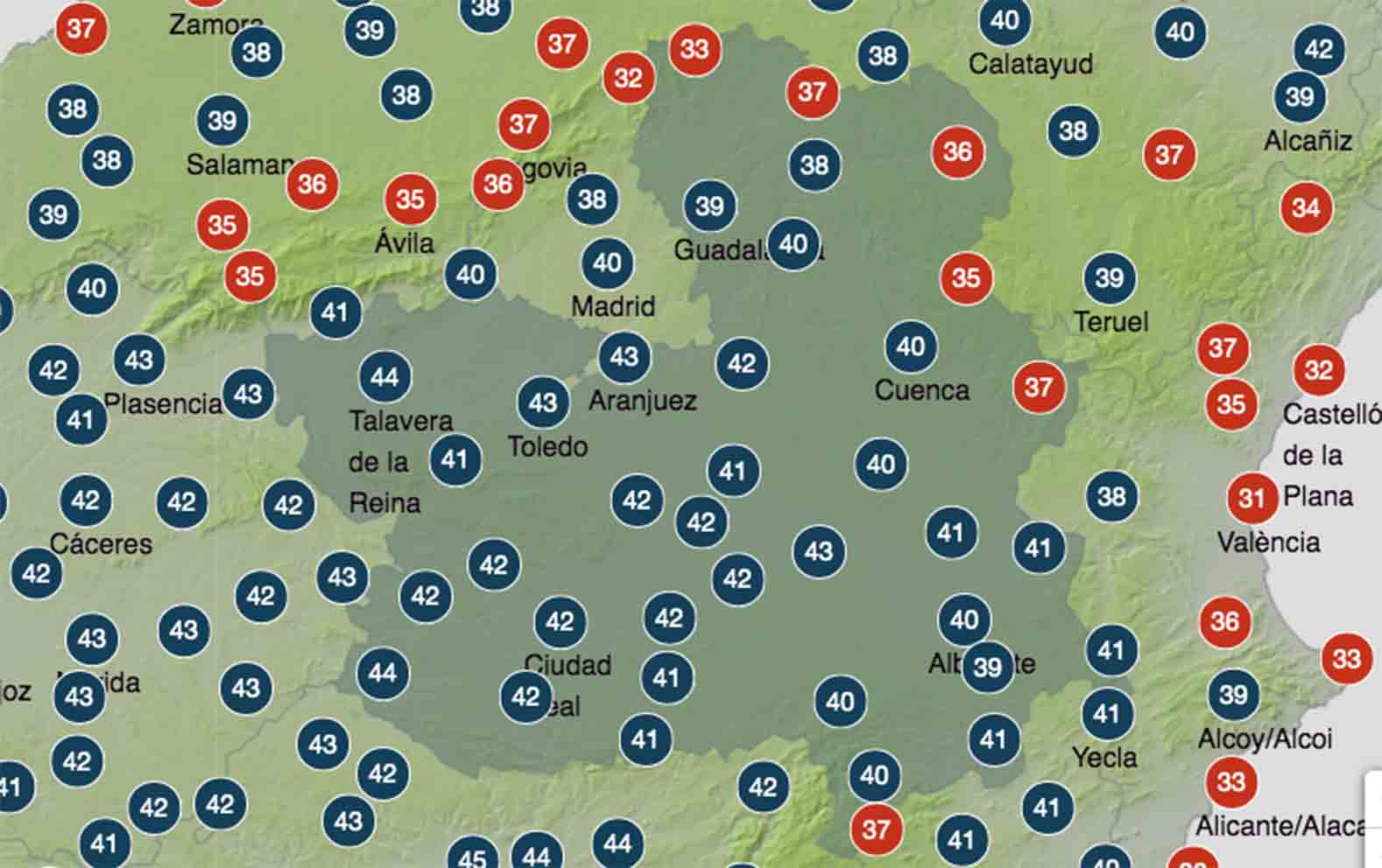 Previsiones de Aemet para este sábado a las 17 horas.