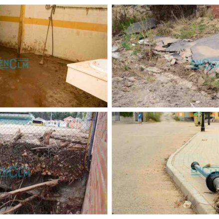 Daños ocasionados por la DANA en el auditorio de Guadamur, el campo de fútbol de Santa Bárbara y en otras calles de Guadamur y Cobisa.