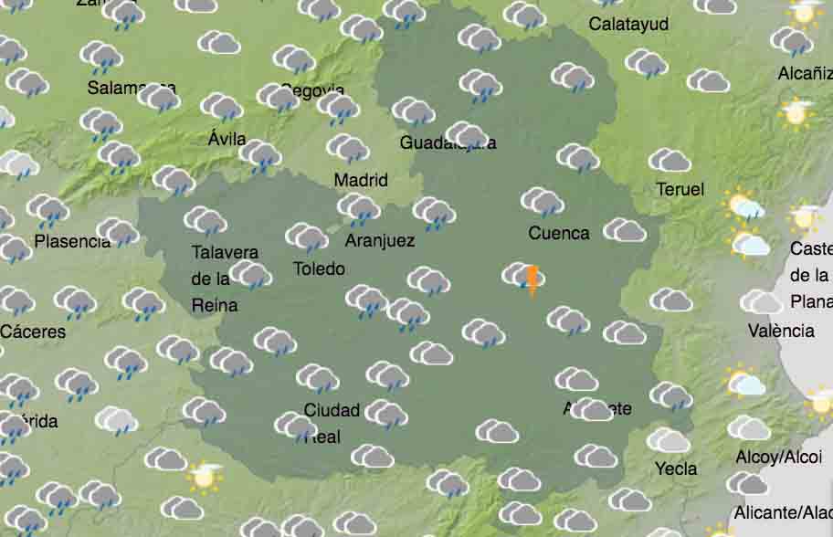 Previsiones meteorológicas de Aemet para las 14 horas en Castilla-La Mancha.