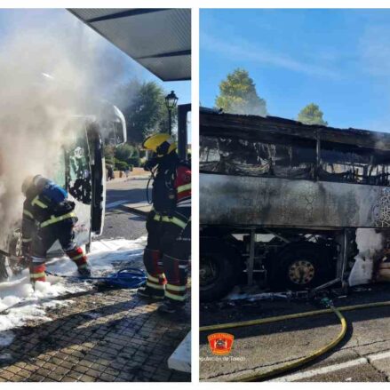 Imagen del autobús calcinado en Seseña (Toledo).