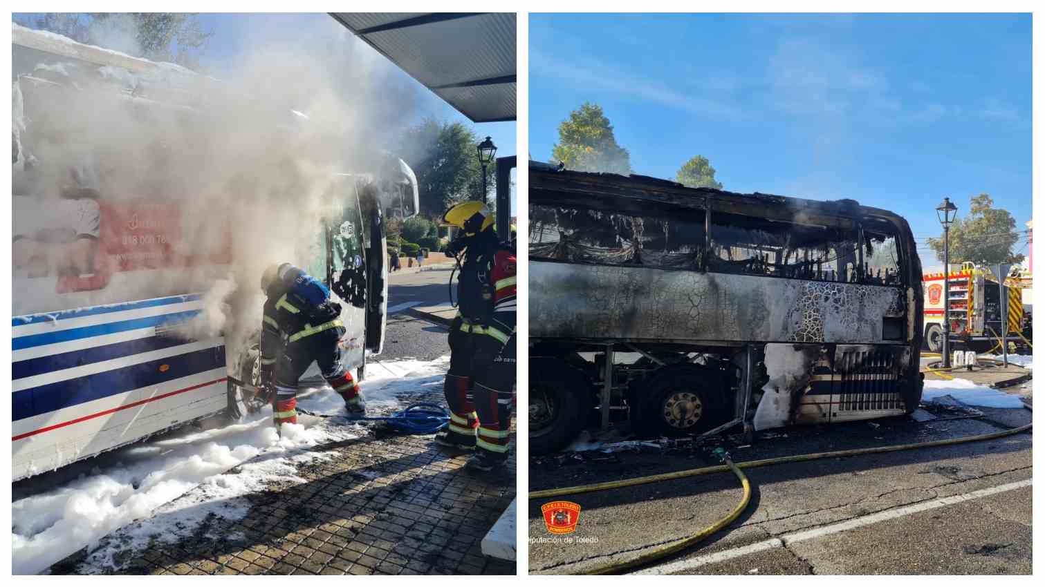 Imagen del autobús calcinado en Seseña (Toledo).