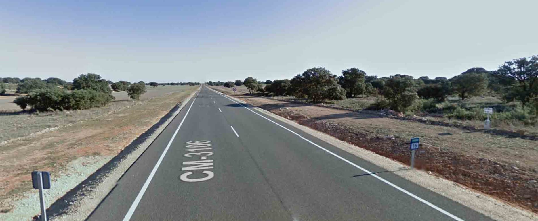 Punto kilométrico 15 de la CM-3106, entre La Roda y Munera. Cerca del lugar donde se ha producido el accidente mortal de La Roda Foto: Google Maps.