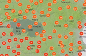 Previsiones térmicas de Aemet para hoy a las 15 horas.