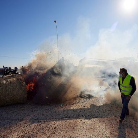 Enfrentamientos entre Policía y ganaderos en Talavera. Foto: EFE / Manu Reino.